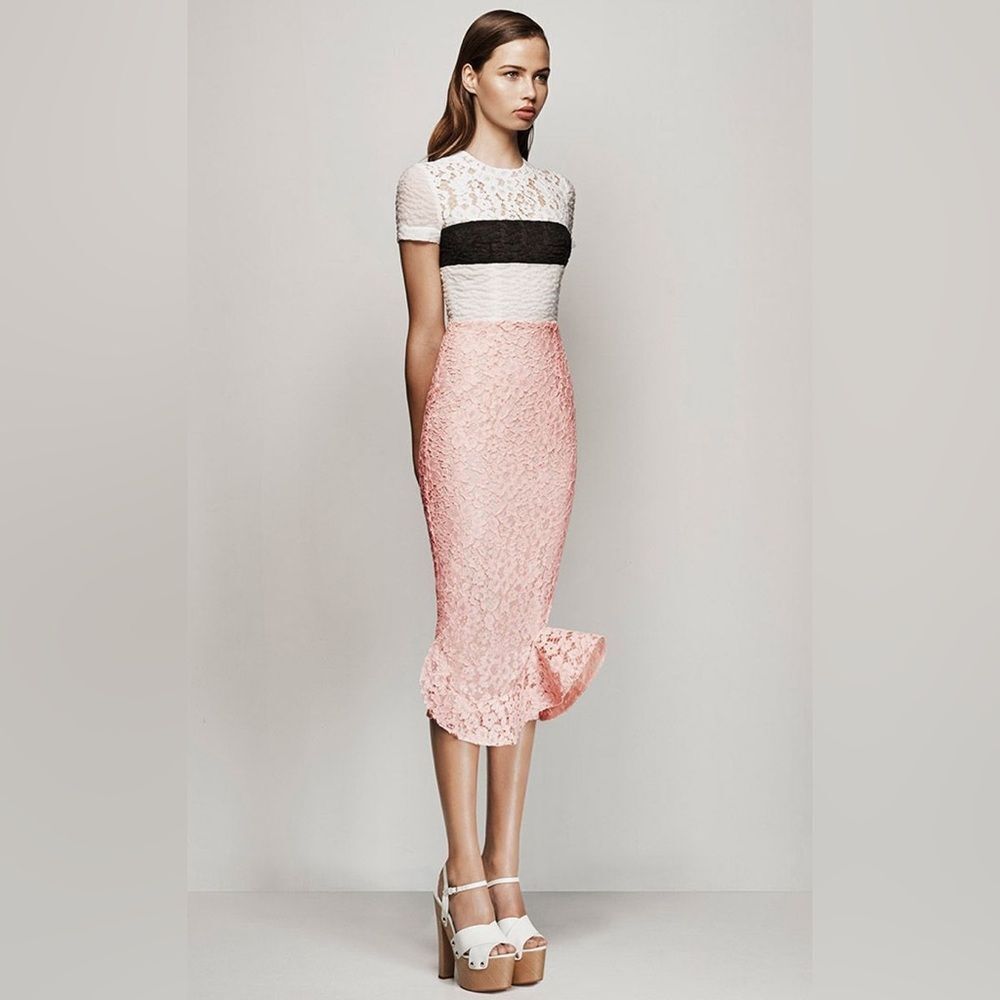 Alex Perry Floral Lace Color Block Midi Dress